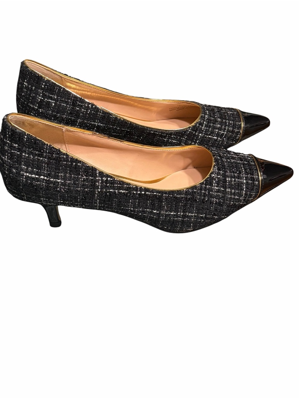 By Sheri Anne Mahoney Black Tweed Pointed-Toe Flats with Patent Cap - Picture 5 of 9